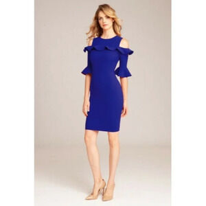 Teri Jon Royal Blue Stretch Cold Shoulder Dress